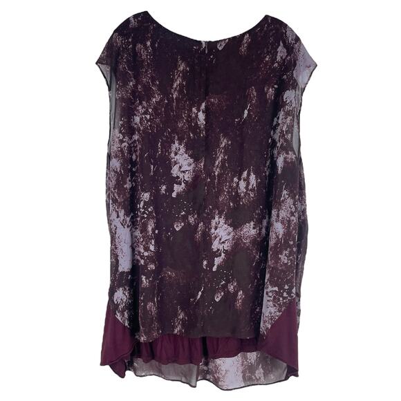 H by Halston Sleeveless Printed Chiffon Drapey Top Burgundy Size 28W - Picture 6 of 8